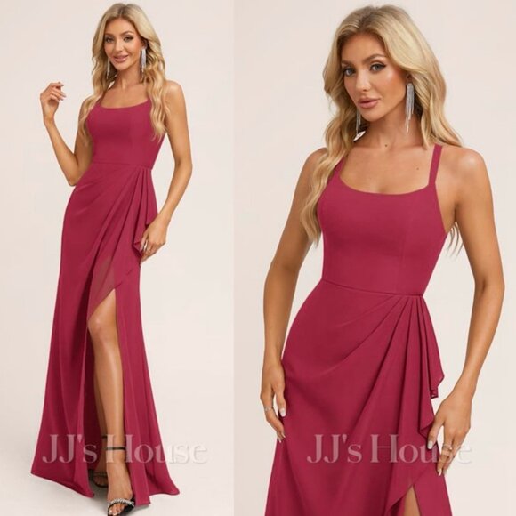 NWT JJ’s House A-line Ruffle Tie-Back Chiffon Maxi Dress in Cinnamon Rose | 4 - Picture 2 of 6